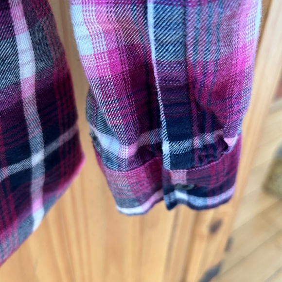 Eddie Bauer Plaid Flannel Shirt Button Up Cotton/Tencel Pink Black Women Medium - Picture 5 of 8